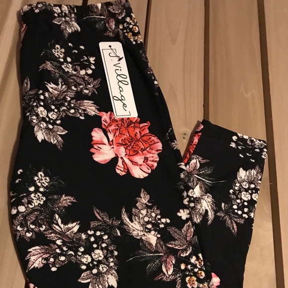 New Mix Pants - Leggings Black Coral Floral One Size Butter Soft